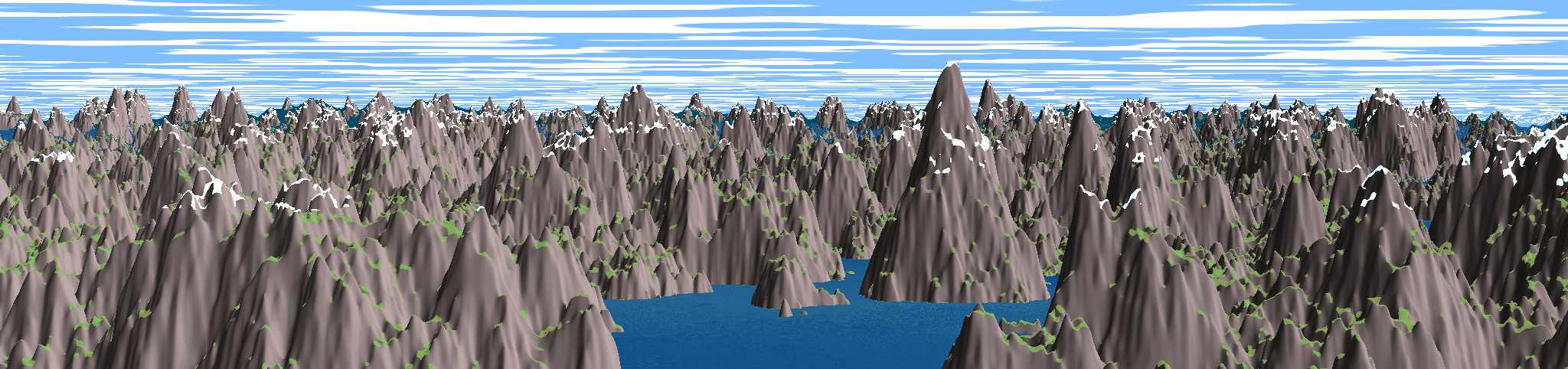 A generate 3D landscape with mountains and lakes