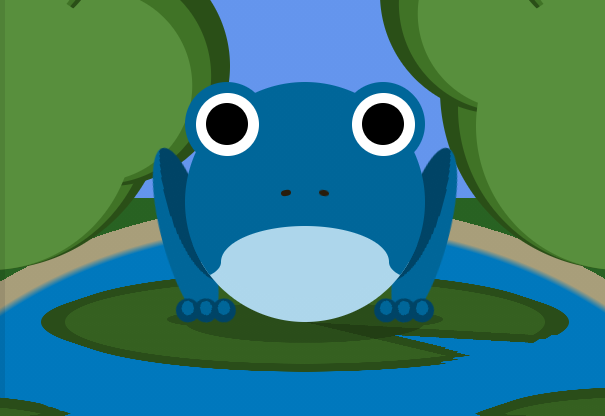 A blue frog sitting in a pond.